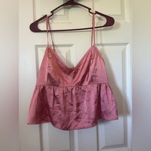hollister women’s trendy pink satin babydoll crop tank top